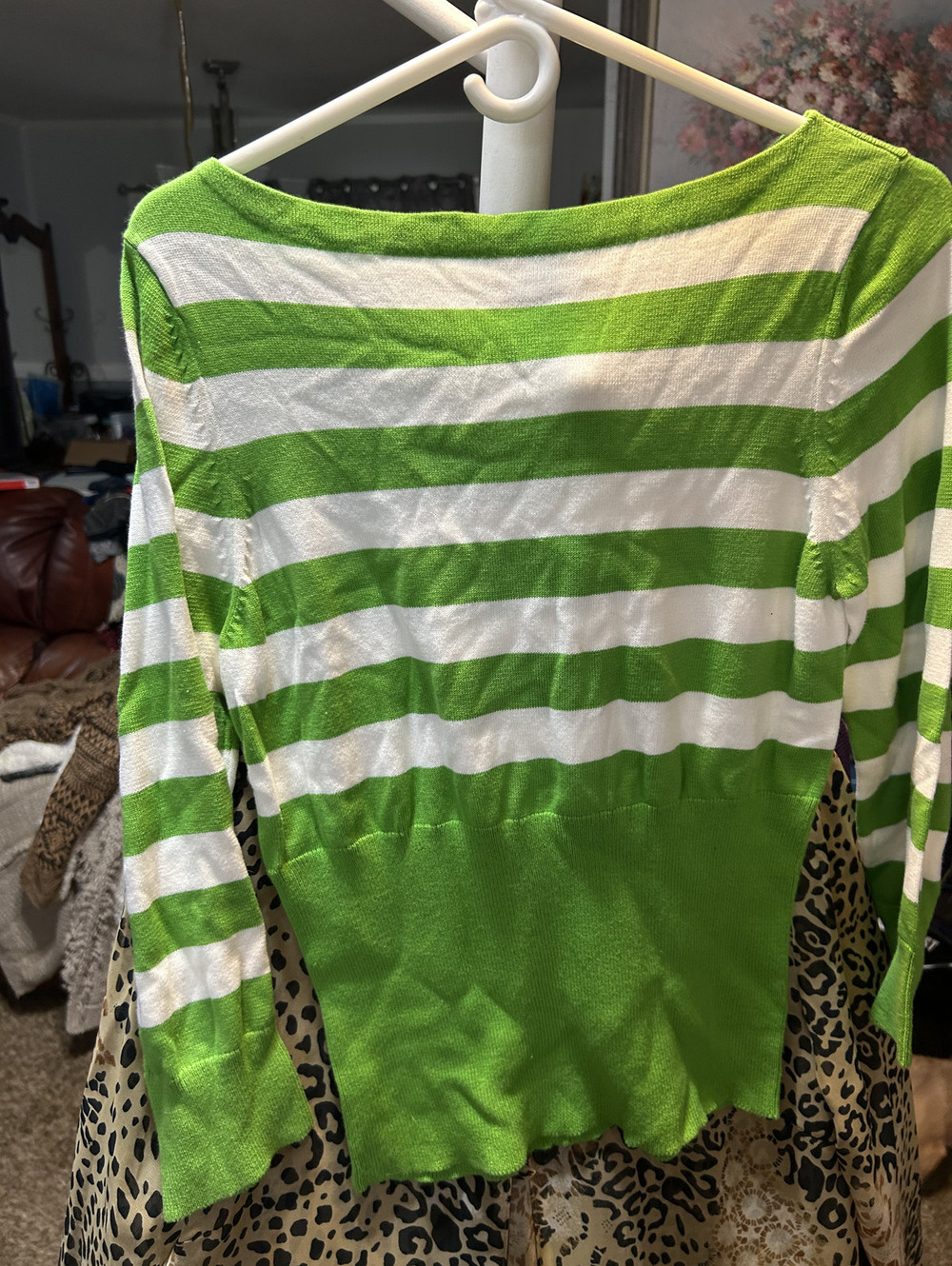 George Ladies Green and White Striped Cotton Blend Sweater Size M 8/10